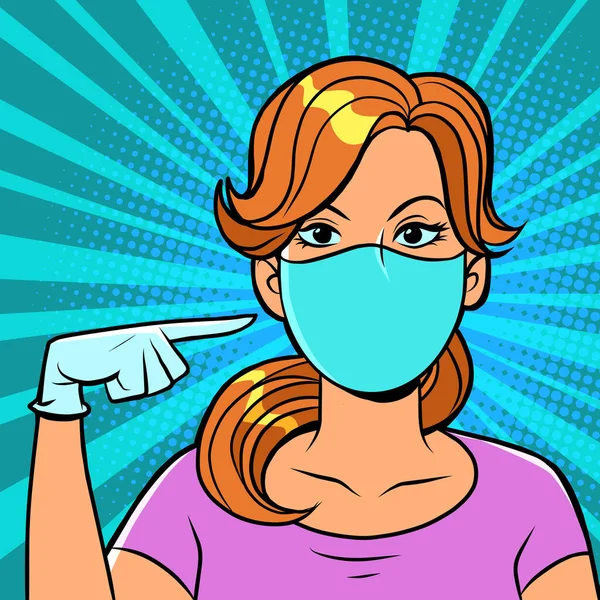 A woman wearing medical gloves and a mask — Stock Vector