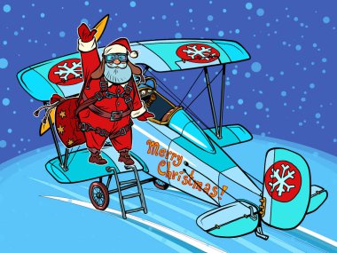 Noel Baba bir Noel uçağına biner.