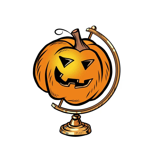 Globe citrouille internationale Halloween effrayant visage drôle vacances — Image vectorielle