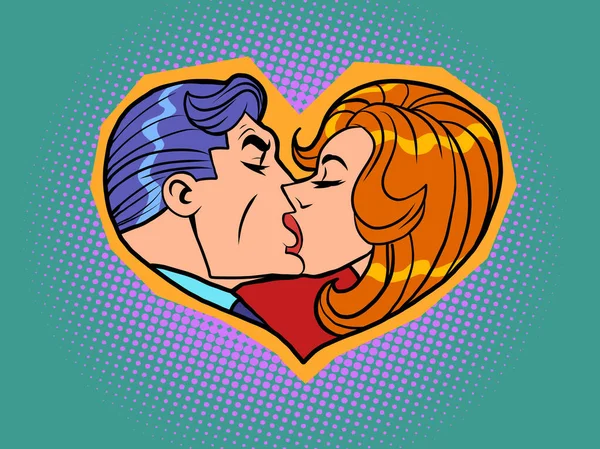 Corazón de San Valentín silueta. Un hombre y una mujer beso apasionado. Amor y romance — Vector de stock