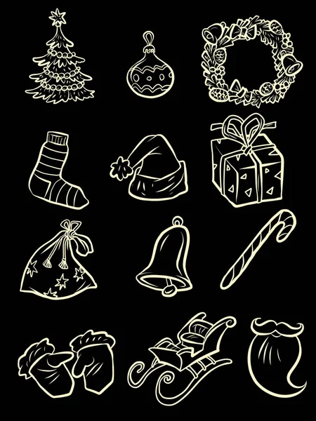 Weihnachten Neujahr Santa Sammlung Set Symbole Symbole Skizze Handzeichnung — Stockvektor