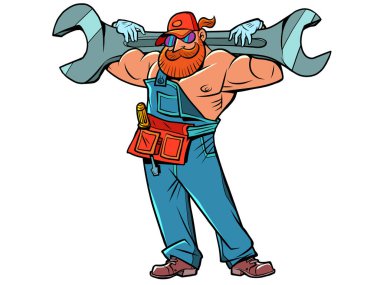 İngiliz anahtarı olan kaslı bir tesisatçı.