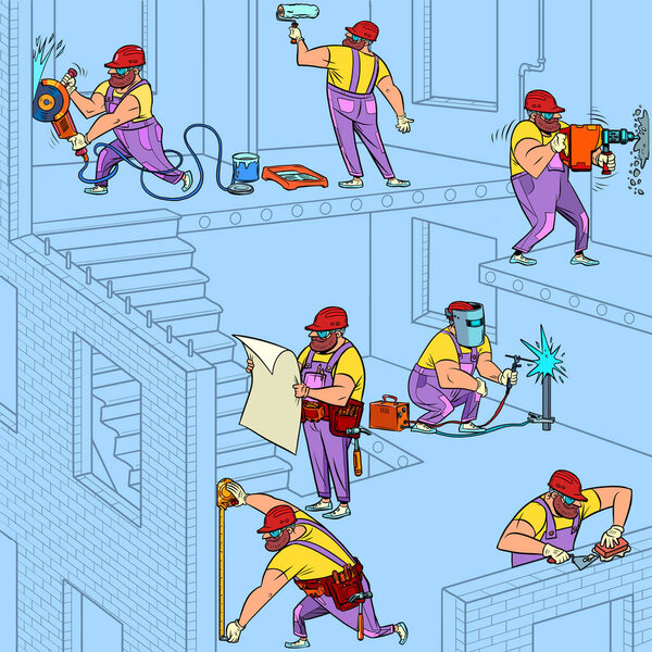 Construction. Many workers of different specialties