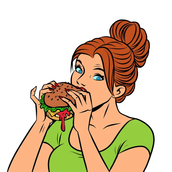 Μια γυναίκα τρώει μπέργκερ. — Διανυσματικό Αρχείο