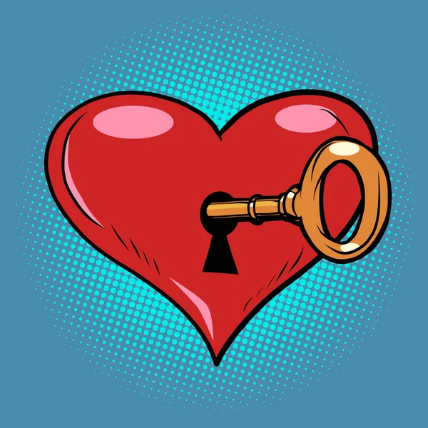 Ключ от красного сердечка в замке — стоковый вектор