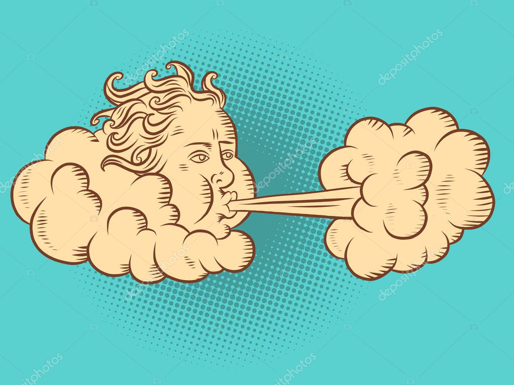 The wind is not blowing. head in the cloud. Comic book cartoon pop art hand drawing illustration