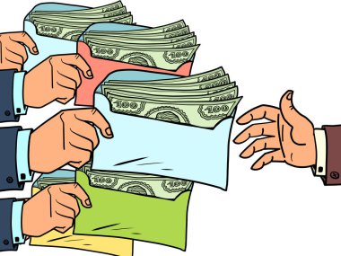 Vergiler veya rüşvetler bir zarfa dolar konsepti