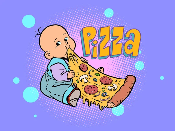 Pequeno bebê favorito bonito bebê comer pizza —  Vetores de Stock