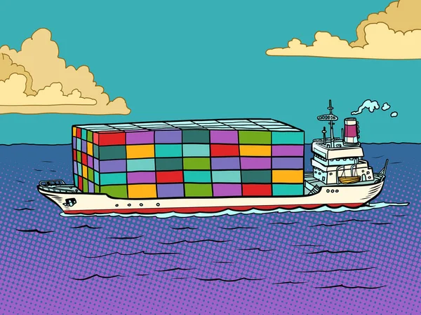 Das Schiff ist ein See-Containerschiff. Gütertransport und Logistik — Stockvektor