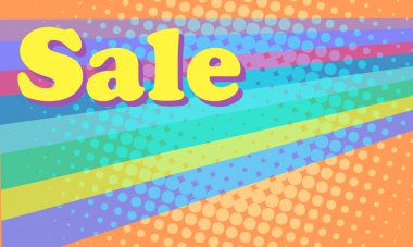 İndirimli 80 'ler geçmişi. Parlak renkli çizgiler ve indirimler hakkında bir yazı