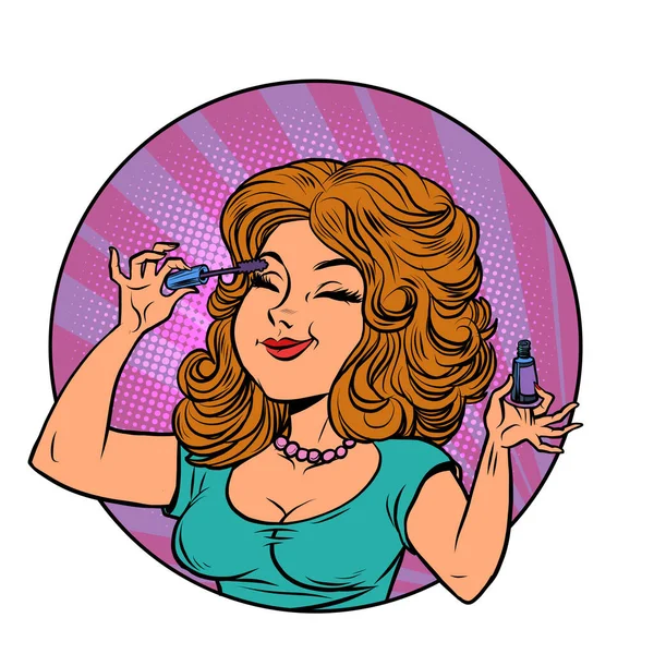 Hermosa mujer joven maquillaje de pestañas. perfumería y cosméticos — Vector de stock