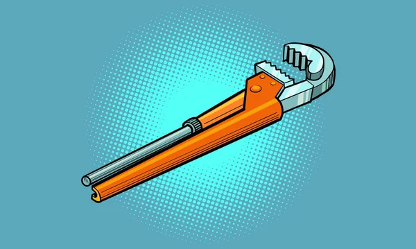 Nastavitelný klíč je instalatérský nástroj, objekt na izolovaném pozadí. Oprava systému zásobování vodou — Stockový vektor