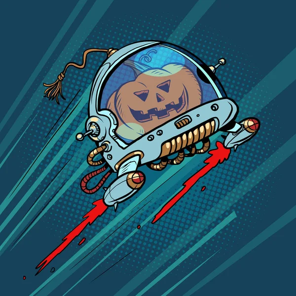 La calabaza de halloween en el espacio, la fiesta otoñal. El astronauta terrible — Archivo Imágenes Vectoriales