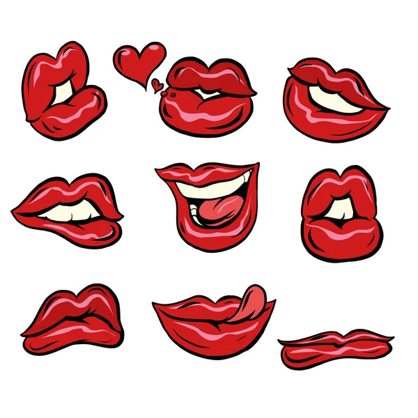 Set collection of red female lips. Sexy woman. Love and romance. Isolate on a white background. — Stock Vector