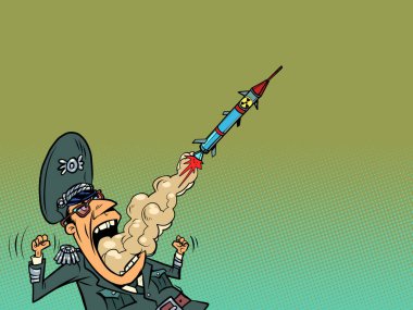 Bir ordu generali füzeleri bırakır ve bir savaş başlatır. Saldırgan konuşma ve politika