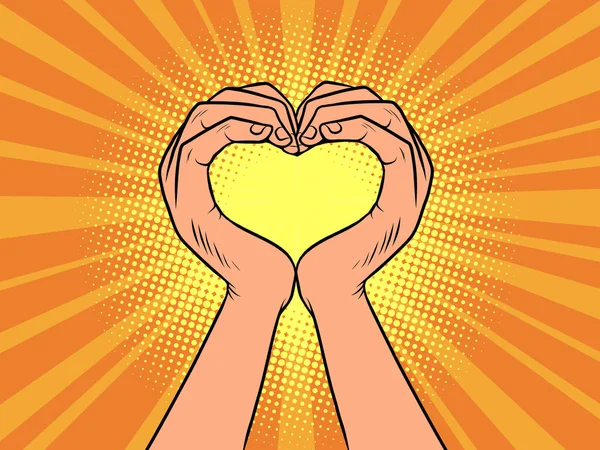 Las manos aman el gesto del corazón. Romance y relaciones. Día de San Valentín — Vector de stock