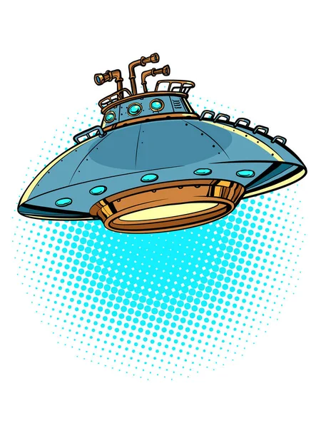 UFO 비행접시가 중립적 인 배경에서 분리되었습니다. 외계인 우주선 — 스톡 벡터