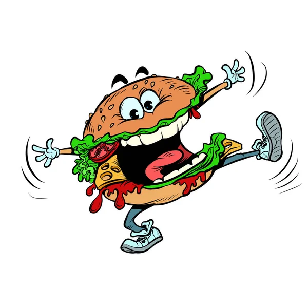 Un personaje divertido de hamburguesa. Comida rápida alegre. aislar sobre un fondo blanco — Vector de stock