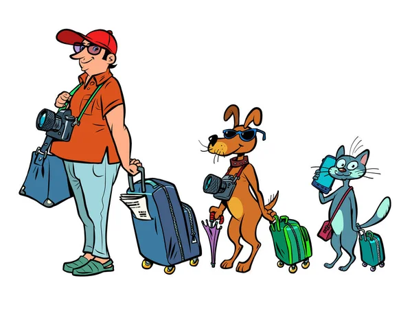Transporte para mascotas aeropuertos cruceros o trenes. Viajes y turismo — Vector de stock