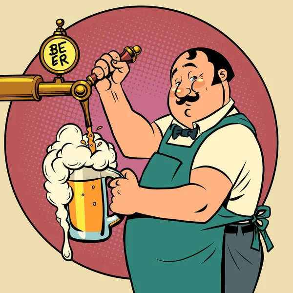 Le barman du pub verse de la bière pression. Boissons alcoolisées, restaurant de bière — Image vectorielle