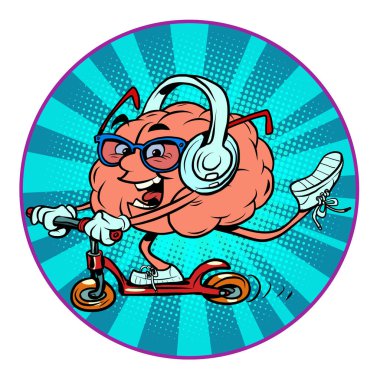 Mobilete biner ve müzik dinler. İnsan beyni karakteri, akıllıca.