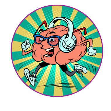 Koşu yapan bir koşucu müzik dinler. İnsan beyni, akıllı bilge.