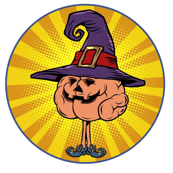 Halloween Pumpkin Holiday human brain character, smart wise — Stock Vector