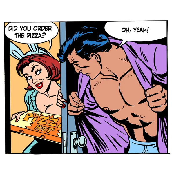 Pizza dodání herní sexuální muž žena láska romantika — Stockový vektor