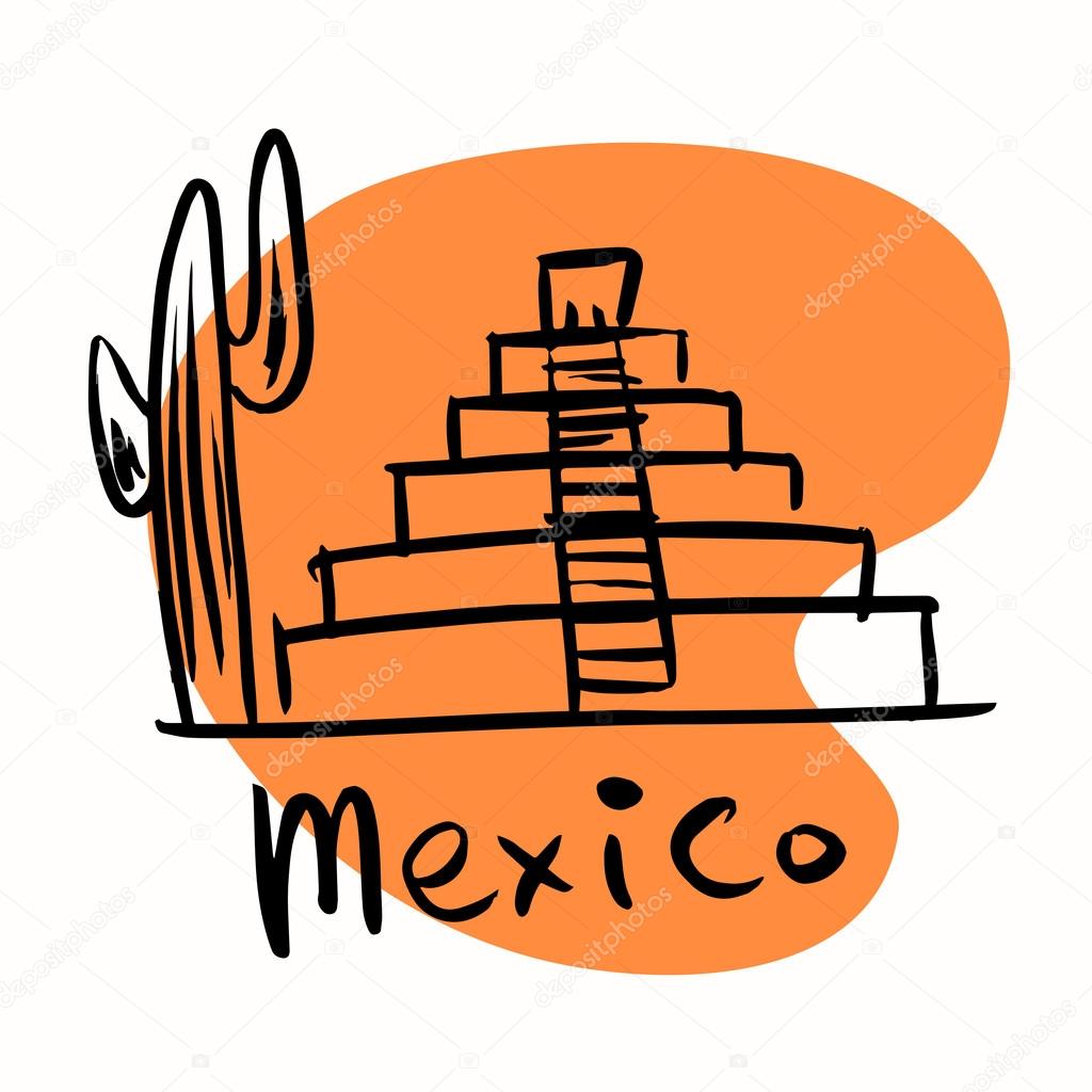 Mexico city Mayan pyramids. A stylized image of the city tourism travel places