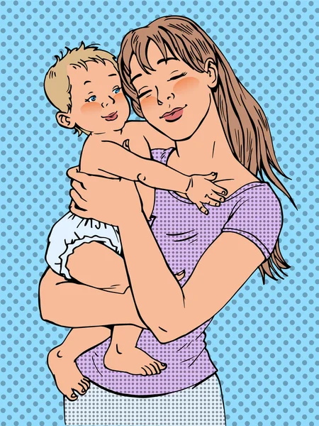 Mamma donna con un bambino tra le braccia — Vettoriale Stock
