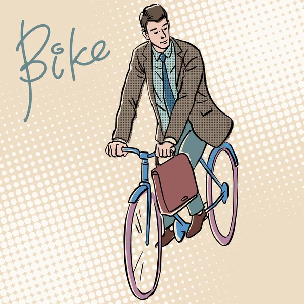 Businessman on Bicycle retro style pop art — Stock Vector