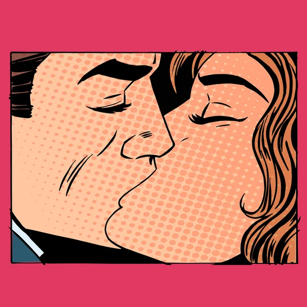 Cium pria dan wanita cinta - Stok Vektor
