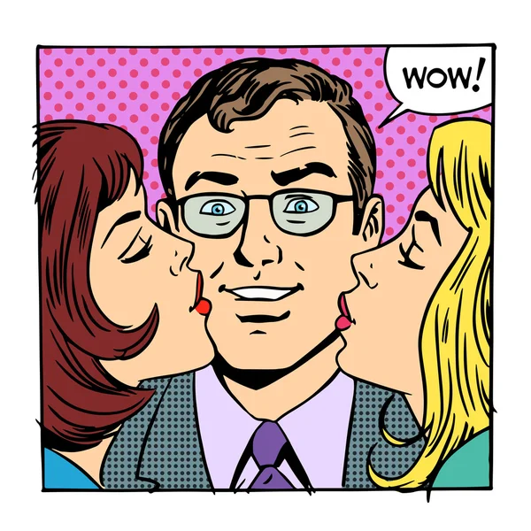 Amour mâle femelle succès joie baiser — Image vectorielle