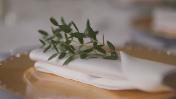 Tisch für Hochzeitsessen dekoriert — Stockvideo