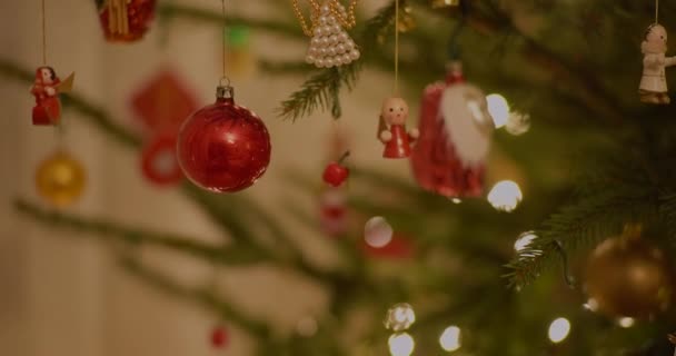 Close Up of Christmas Background Decorated Christmas Tree — Stock Video