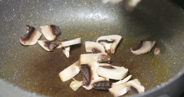Świeże grzyby smażone na patelni — Wideo stockowe