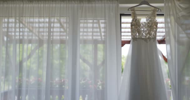 美しい白いウェディングドレスの詳細. — ストック動画