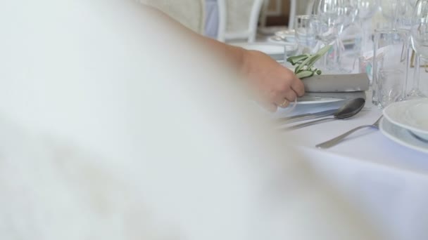 Mesa decorada para una cena de boda — Vídeos de Stock