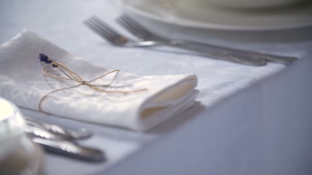 Mesa decorada para una cena de boda — Vídeo de stock