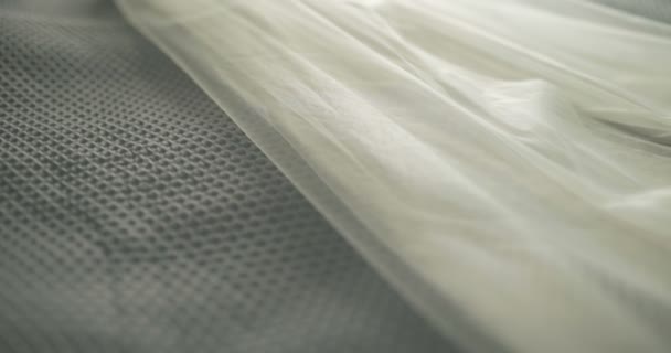 Wedding veil on bed — Stock Video