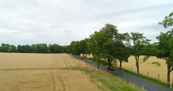 Samochód przechodzi autostrady widok z lotu ptaka — Wideo stockowe