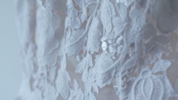Beautiful white wedding dress detail. — Stock Video