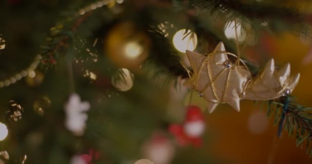 Διάφορα στολίδια χριστουγεννιάτικο δέντρο μπάλες Χριστούγεννα — Αρχείο Βίντεο