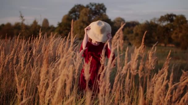 Retrato de una mujer sonriente positiva al atardecer — Vídeo de stock