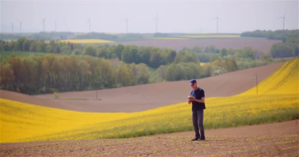 Agricultura, producción de alimentos: los agricultores examinan los cultivos en el campo — Vídeos de Stock
