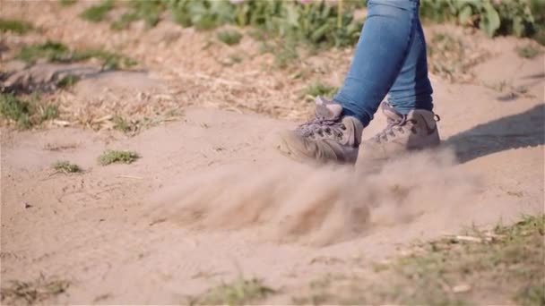 Landwirt läuft bei Bauernhof auf Dreck herum — Stockvideo