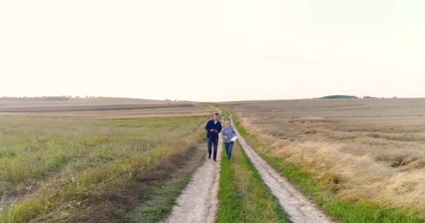 Jonge boeren discussiëren op Maïsveld — Stockvideo