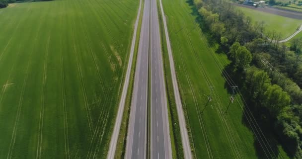 Samochód przechodzi autostrady widok z lotu ptaka — Wideo stockowe