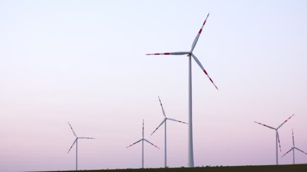 Aerial wiev of windmills farm. Power Energy Production — Stock Video