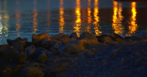 Close up of view of sea shore at night — Stock Video